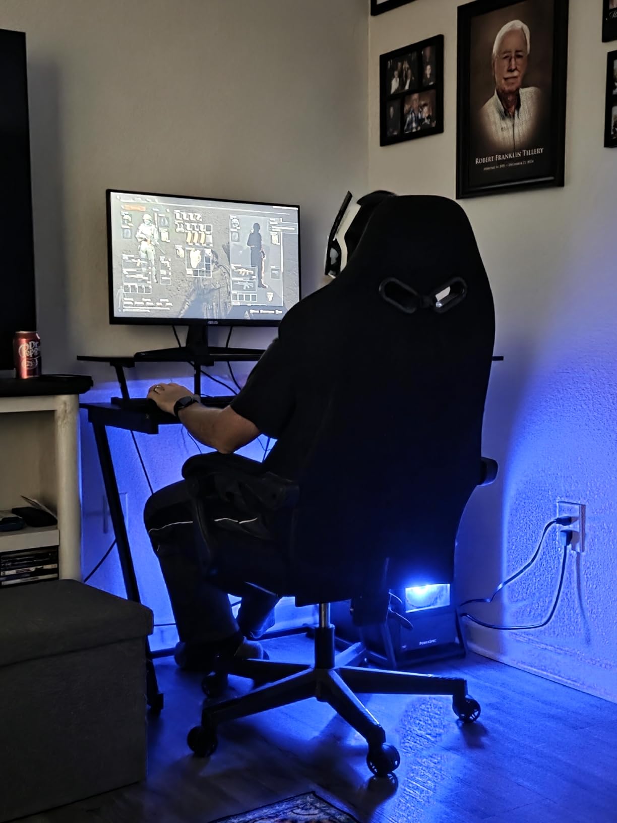 Korfile 40 Inch Gaming Desk with Power Outlet & LED Lights, L Shaped Computer Gaming Table with 3 Tiers Storage Shelves, Corner Gamer Desk with Monitor Stand for Small Space, Carbon Fiber Black customer photo 1
