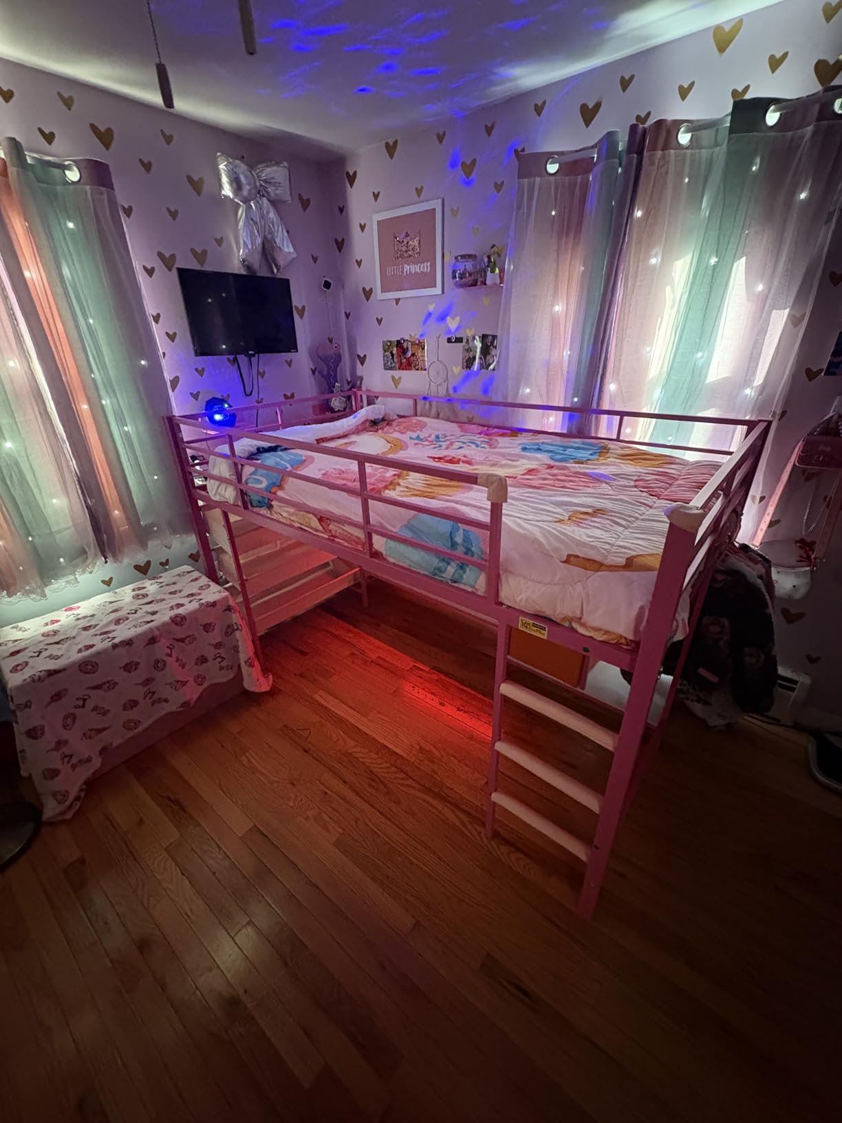 DICTAC Low Twin Loft Bed with Storage, Reading Corner and LED Lights Metal Twin Size Loft Bed with 3 Sling Drawers and 2 Movable Storage Bins, Kids Loft Bed with 13.98