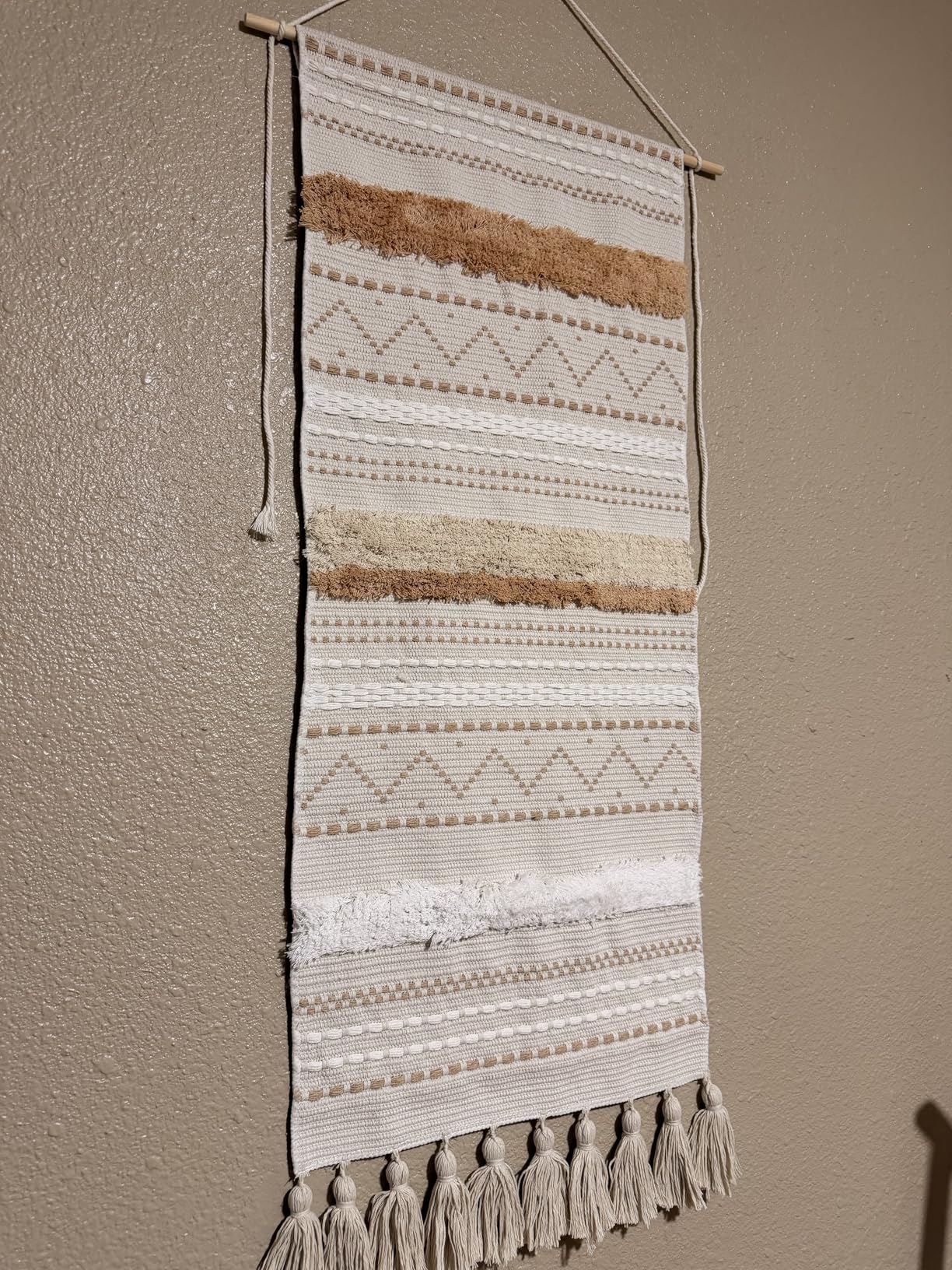 BlissBlush Long Vertical Wall Hanging Tapestry Woven Boho Farmhouse Decor Cream Beige Tassel Handmade Wall Art Decoration for Bedroom Living Room Dorm Nursery Apartment, 16x39 INCH customer photo 1