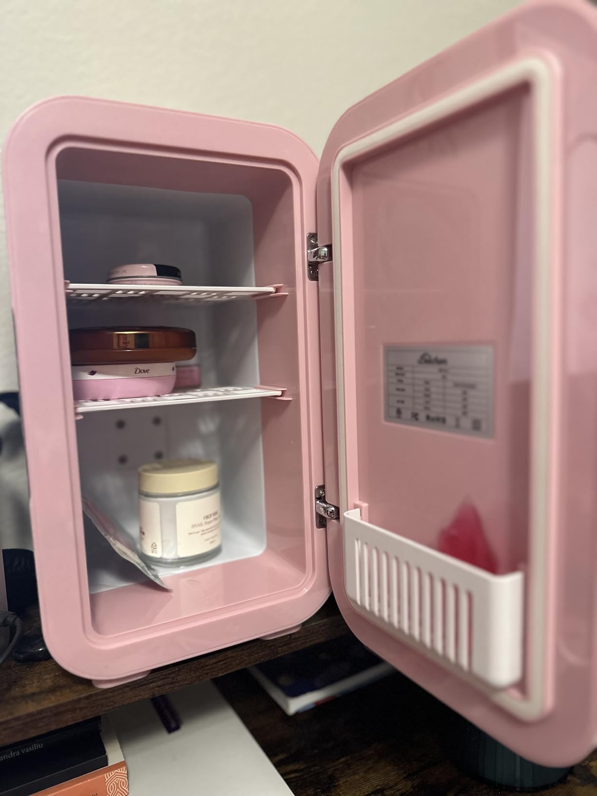 Mini Fridge,6 Liter/8 Can New Upgraded Skincare Fridge,110V AC/DC Portable Thermoelectric Cooler & Warmer for Skin Care, Cosmetics, Beverage, Food,Great for Bedroom,Office,Dorm(Pink) customer photo 1