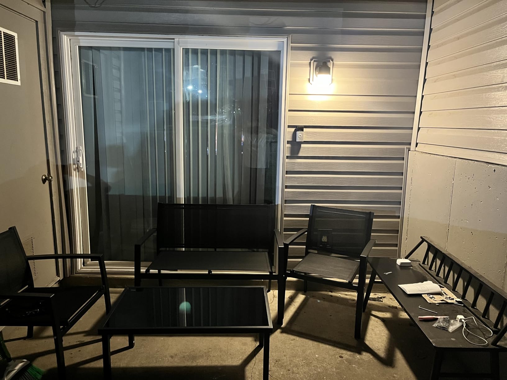 Shintenchi 4 Pieces Patio Furniture Set All Weather Textile Fabric Outdoor Conversation Set, with Glass Coffee Table, Loveseat, 2 Single Chairs for Home, Garden, Lawn, Porch (Black) customer photo 1