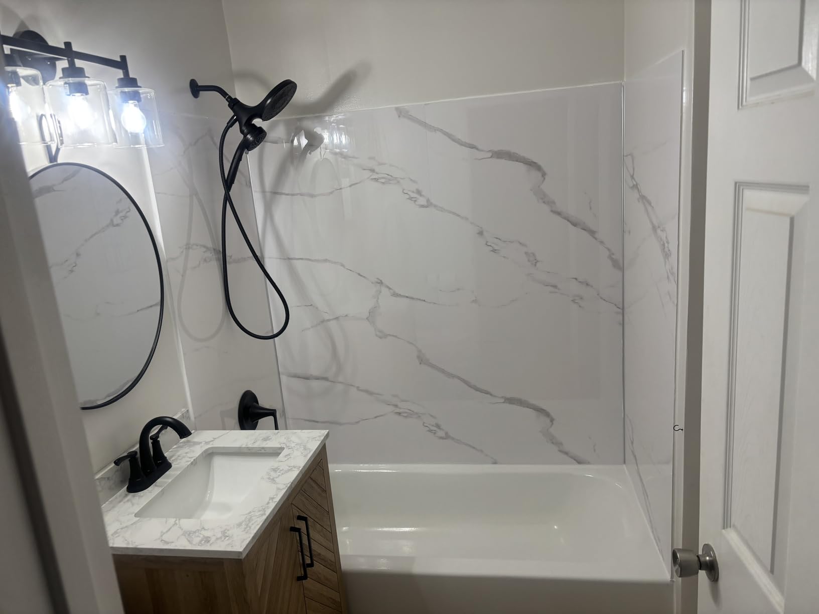 Bath Tub Surround Kits - Waterproof Wall Panels for Tubs - Glossy Finish & Seamless Pattern - Easy to Install Over Any Surface (W60'' x D32'' x H60'') - Glacier customer photo 1