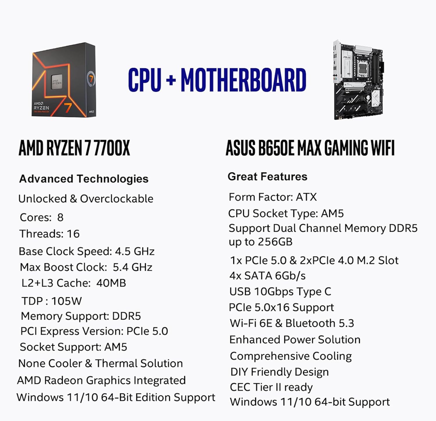 MICRO CENTER AMD Ryzen 7 7700X CPU Processor Bundle with ASUS B650E MAX Gaming WiFi AM5 ATX Motherboard (DDR5, PCIe 5.0, 3X M.2, Wi-Fi 6E) customer photo 2