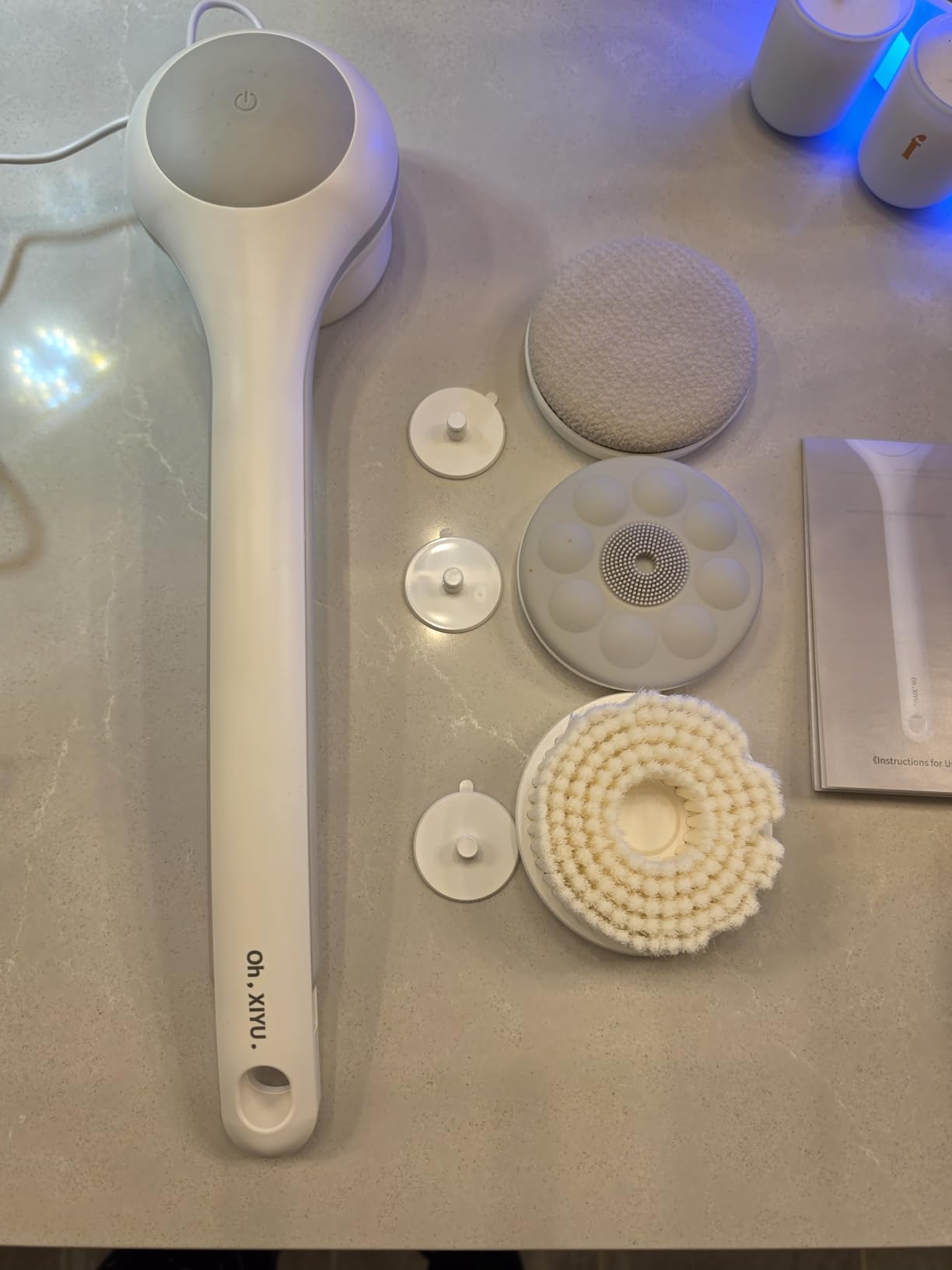 Electric Body Brush Back Scrubber for Shower, Waterproof Long Dual Handle Power Body Scrubber with 3 Heads, Rechargeable Bath Brush & 2 Speeds, for Cleansing, Exfoliating and Massaging Skin customer photo 2
