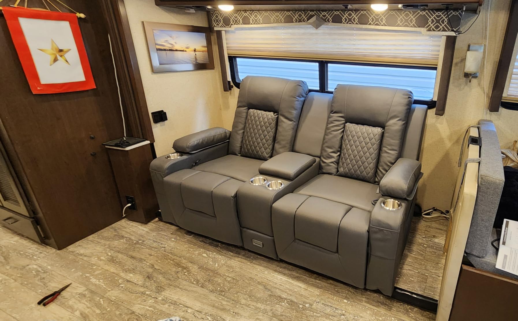 Loveseat Recliner Sofa, Home Theater Seating with Center Console, Reclining Loveseat RV Couch with USB Ports & Phone Holders, Wall Hugger RV Sofa Furniture with Storage & Pocket customer photo 1