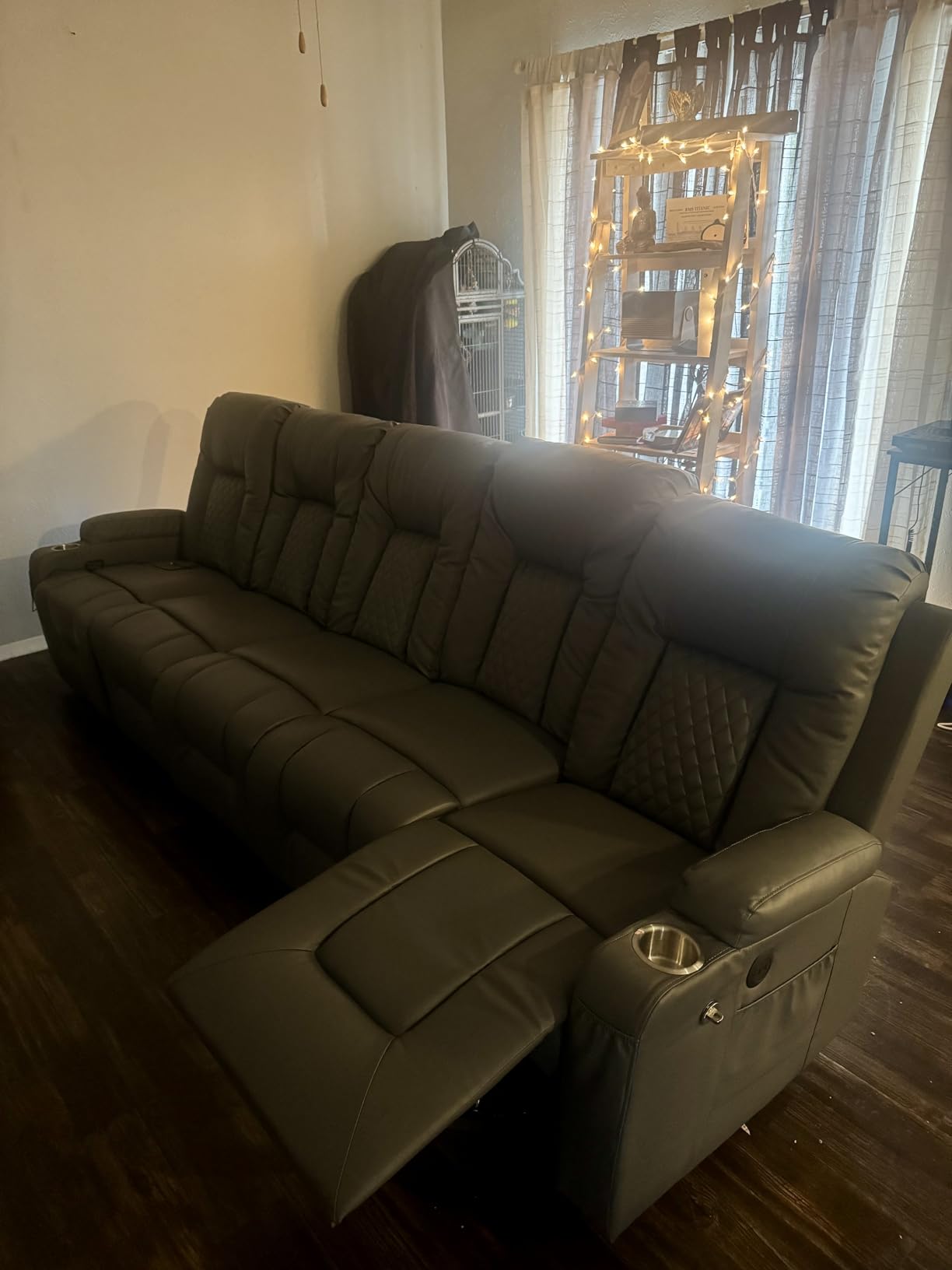 Loveseat Recliner Sofa, Home Theater Seating with Center Console, Reclining Loveseat RV Couch with USB Ports & Phone Holders, Wall Hugger RV Sofa Furniture with Storage & Pocket customer photo 2