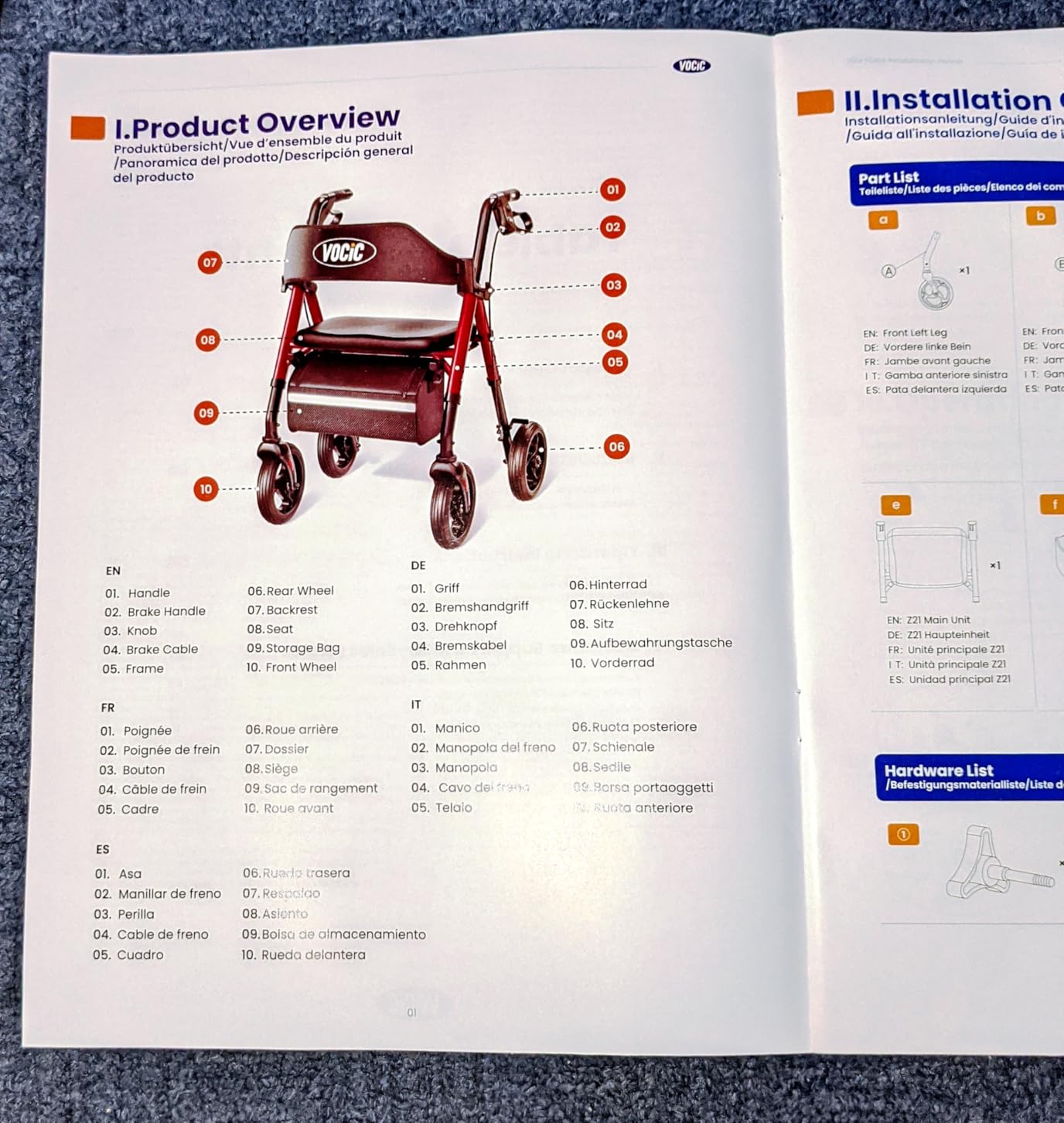 VOCIC Walkers for Seniors, Z21 Rollator Walker with Seat Supports 350lb, 8