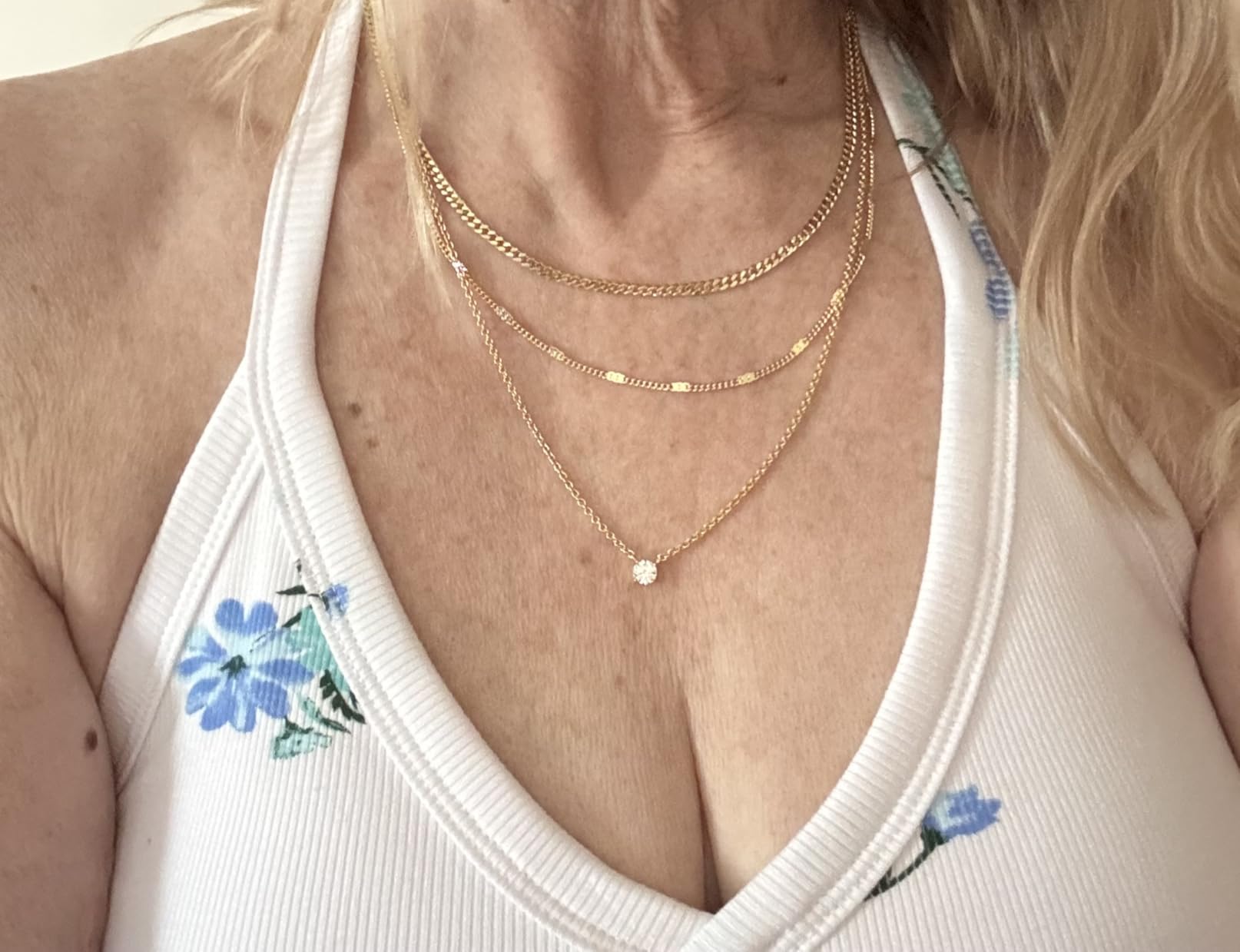 WomenGifts Layered Gold Necklaces for Women, 14K Gold Sterling Silver Plated Dainty Pendant Necklace Set with Cubic Zirconia Circle, Chunky Stackable Cuban Chain Choker, Trendy Personalized Birthstone Jewelry Gift Non Tarnish customer photo 1