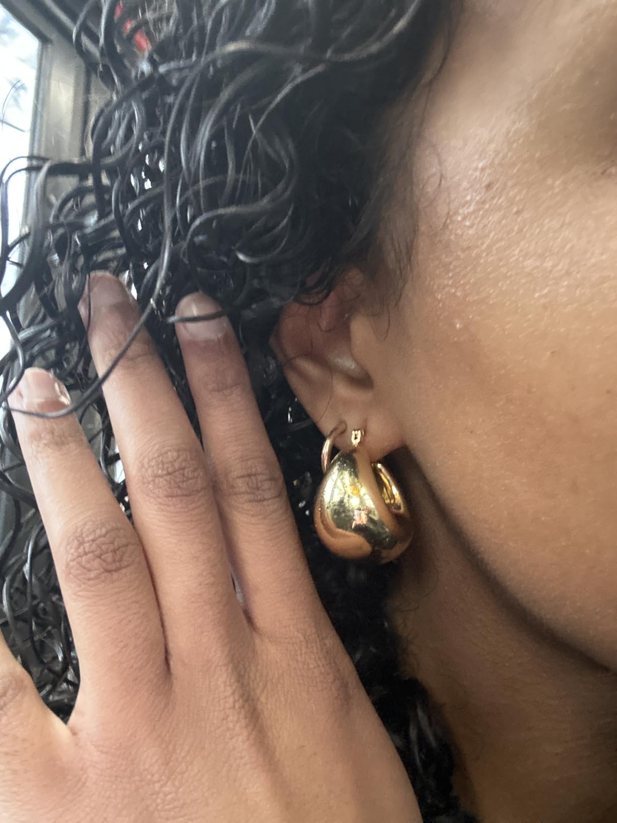 Gold Hoop Earrings for Women, 925 Sterling Silver Chunky Hoop Earrings Hypoallergenic Lightweight 14K Gold Plated customer photo 1