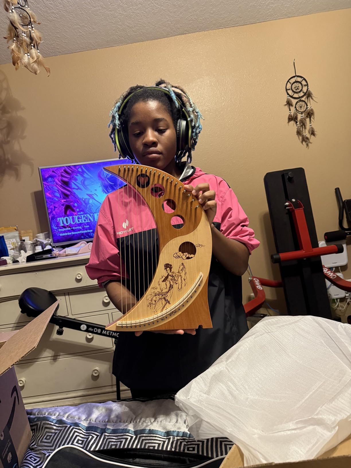 19-String Lyre Harp Kit - Ergonomic Lap Harp Instrument with Tuner& Picks | Moon Design, Traditional Classic Stringed Instruments (Brown) customer photo 1