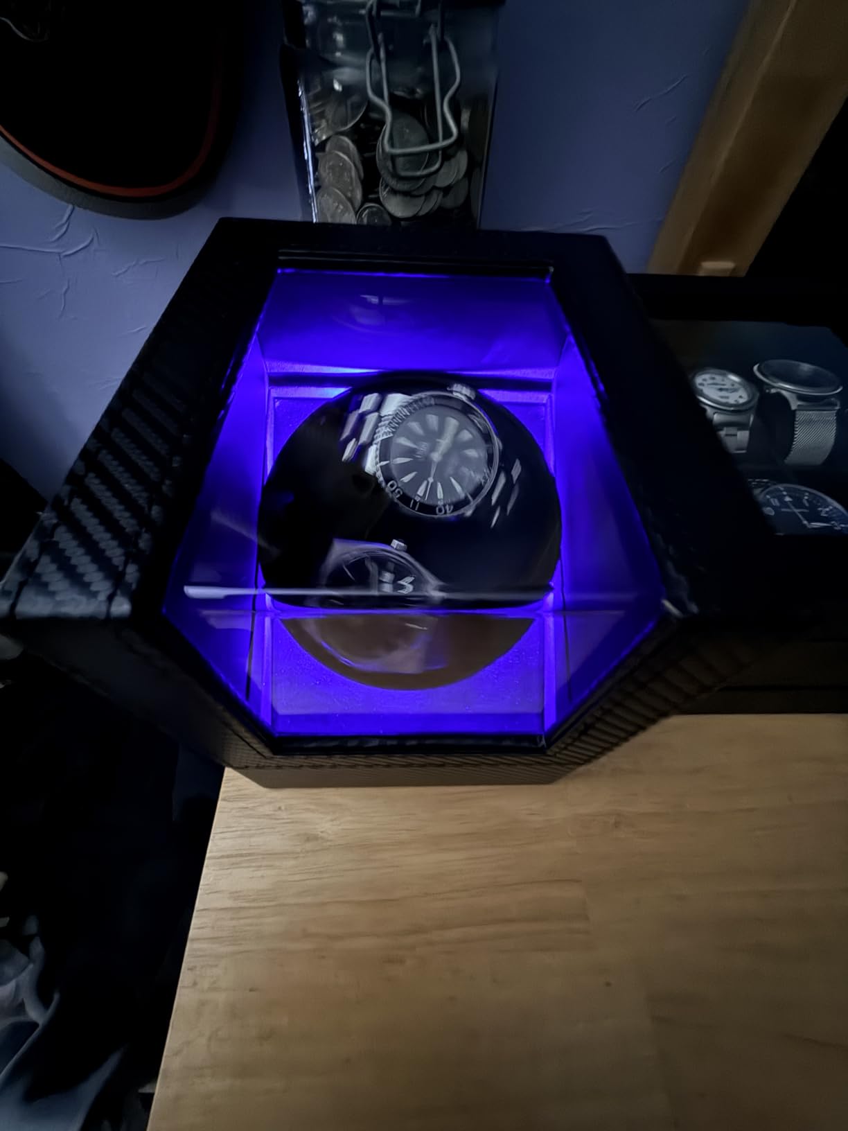 BEWISHOME Watch Winder for Automatic Watches, Double Watch Winder with LED Light 4 Modes, Automatic Watch Winder Box with Japanese Quiet Motor Type-C Adapter or Battery Powered, SYQ02C customer photo 1