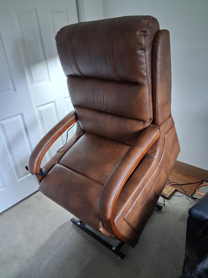 Power Lift Recliner Chair for Elderly People, Dual Motor Lift Chair with Vibration Massage and Heat, Lay Flat Recliner with Solid Wood Armrest, Standing Assistance Reclining, Chenille Fabric Brown customer photo 2