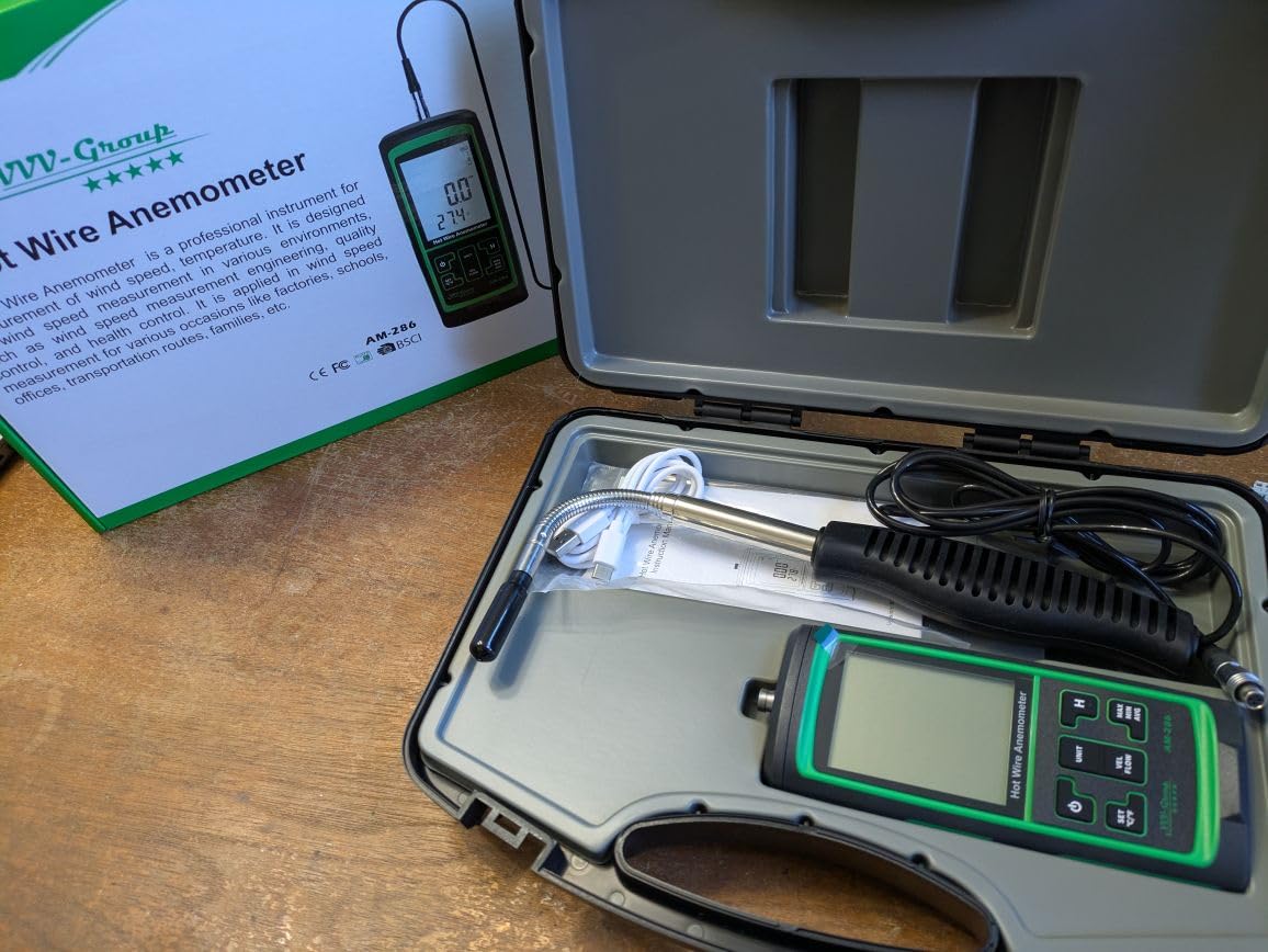 Hot Wire Anemometer AM-286 - HVAC Airflow Meter for Duct and Vent Testing, CFM/CMM Air Volume Calculation, Wind Speed & Temperature Measurement, Telescopic Probe, USB PC Software customer photo 1
