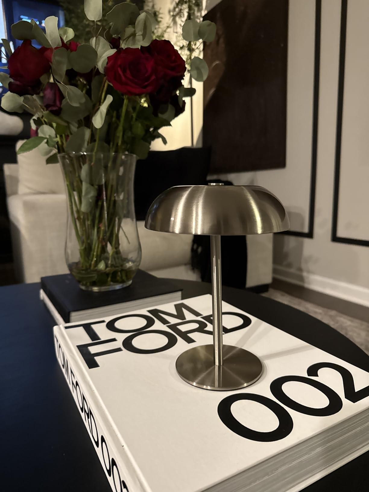 Portable LED Mushroom Table Lamp, 8.46'' Metal Small Cordless Desk Night Light with 5200mAh Rechargeable Battery, Stepless Dimming Lamp with 3 Colors for Bedroom/Bar/Coffee Shop (Silver) customer photo 2
