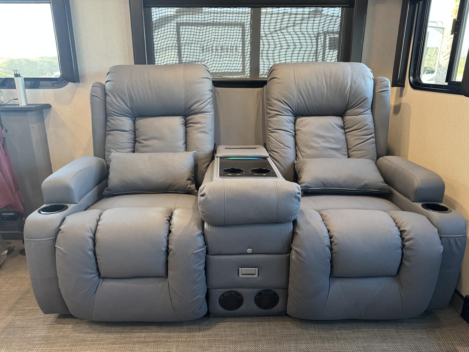 URRED Power Loveseat Recliner Sofa with Massage and Heat, Wall Hugger Reclining Loveseat with Console, RV Couch Home Theater Seating with LED Lights for Living Room (Dark Brown, 67