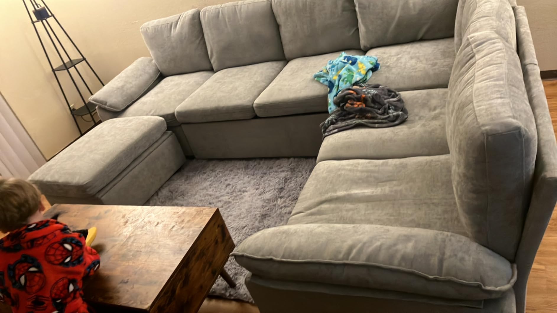 108 Inch Sectional Sleeper Sofa with Pull Out Bed, U Shaped 7 Seat Modular Sectional Sofa with Storage, Sectional Couches for Living Room, Cloud Modular Couch, Removable Sofa Cover, Dark Grey customer photo 2