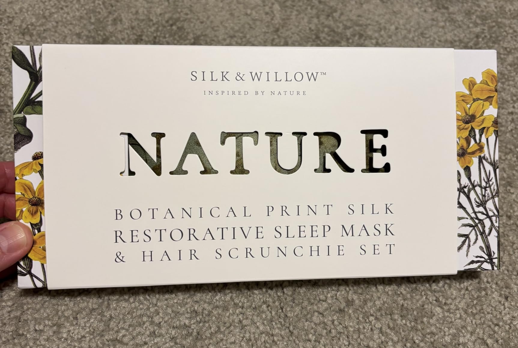SILK & WILLOW - Botanical Print Pure Mulberry Silk Eye Mask & Scrunchie Gift Set, Luxurious Sleep Eye Mask & Hair Accessory Bundle, Durable Nature-Considerate Wellness Gifts for Women, Teal Marigold customer photo 2