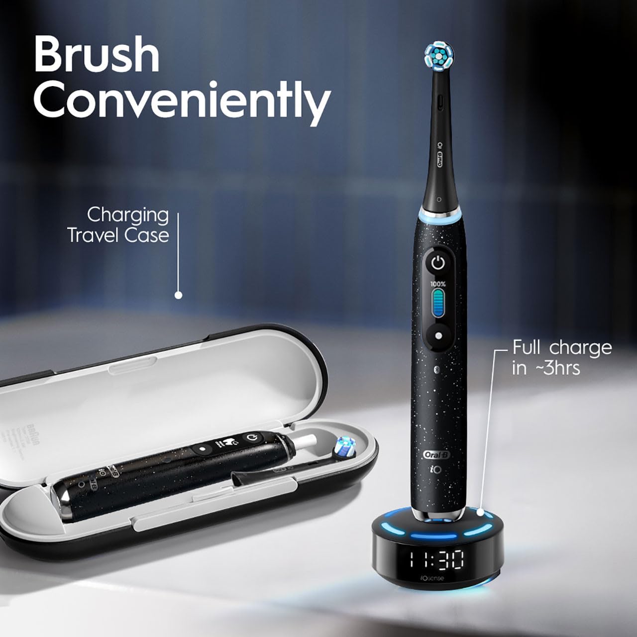 Oral-B Rechargeable Electric Toothbrush, iO9 Limited Ultimate Clean, 7 Cleaning Modes, Interactive Display, iSense Charger, Charging Travel Case, Visible Pressure Sensor, 3 Brush Heads, Black customer photo 1
