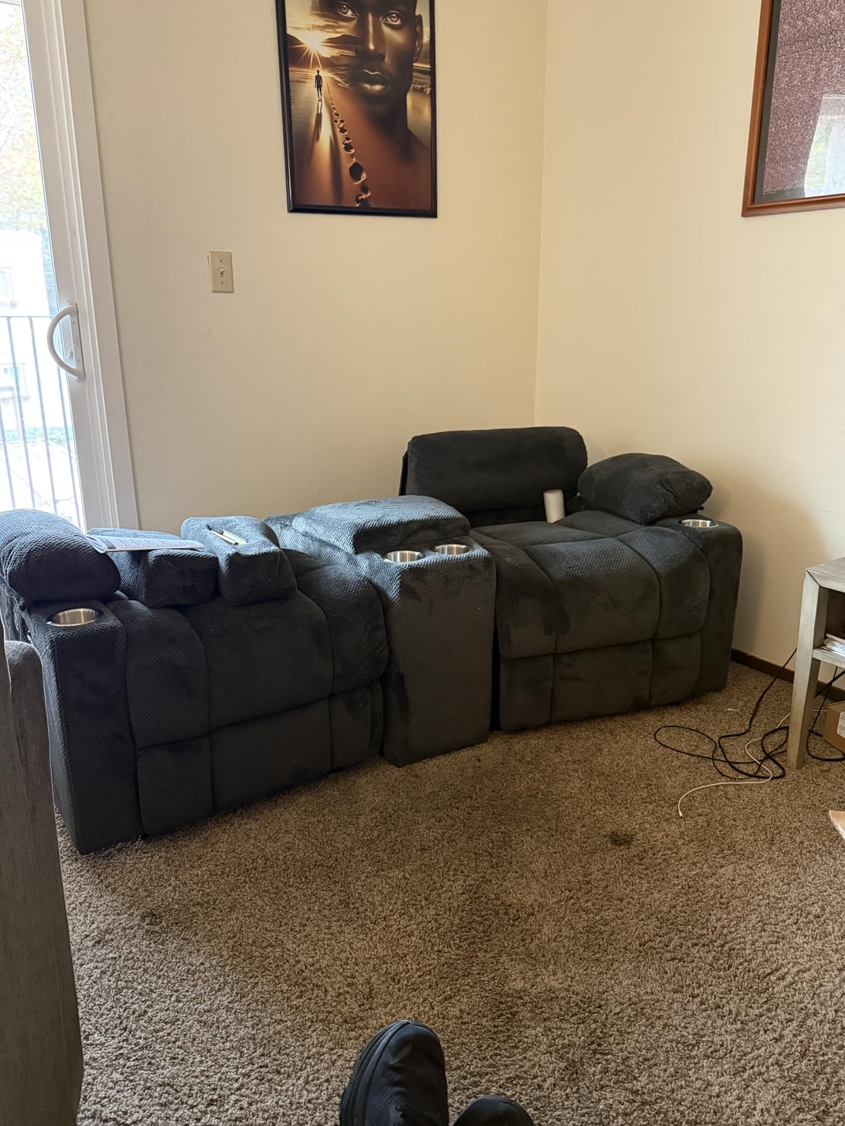 RV Loveseat Recliner Sofa, Wall Hugger Reclining Loveseat RV Couch with USB Ports, Cup Holders, Pockets, 150° Adjustable RV Furniture Velvet Fabric Recliners for Travel & Home Theater Seating customer photo 2
