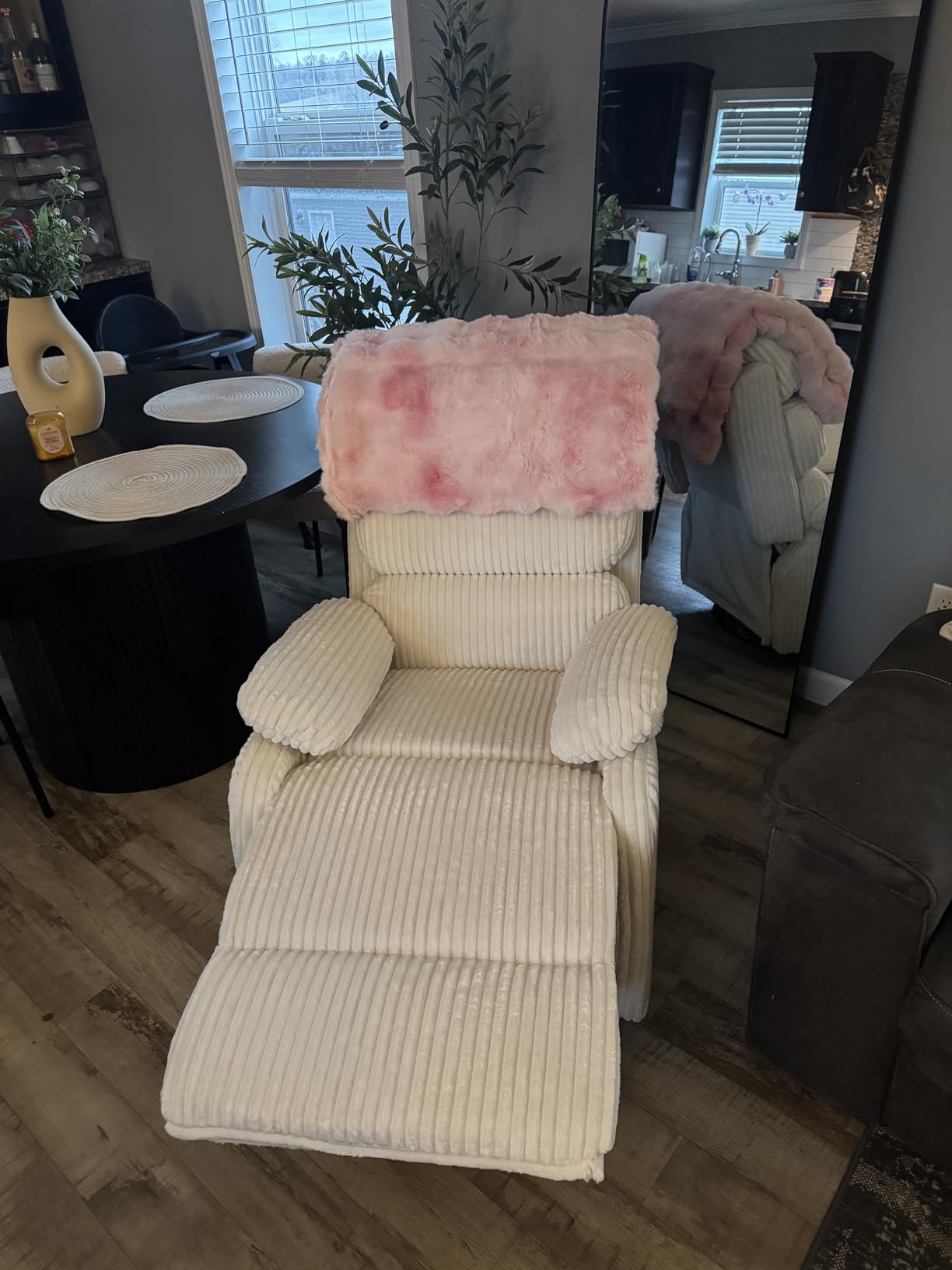 Adult 360 Rocking Recliner Chair, Nursery Rocker Reclining Chair with Side Pocket, Velvet Fabric in Beige customer photo 2