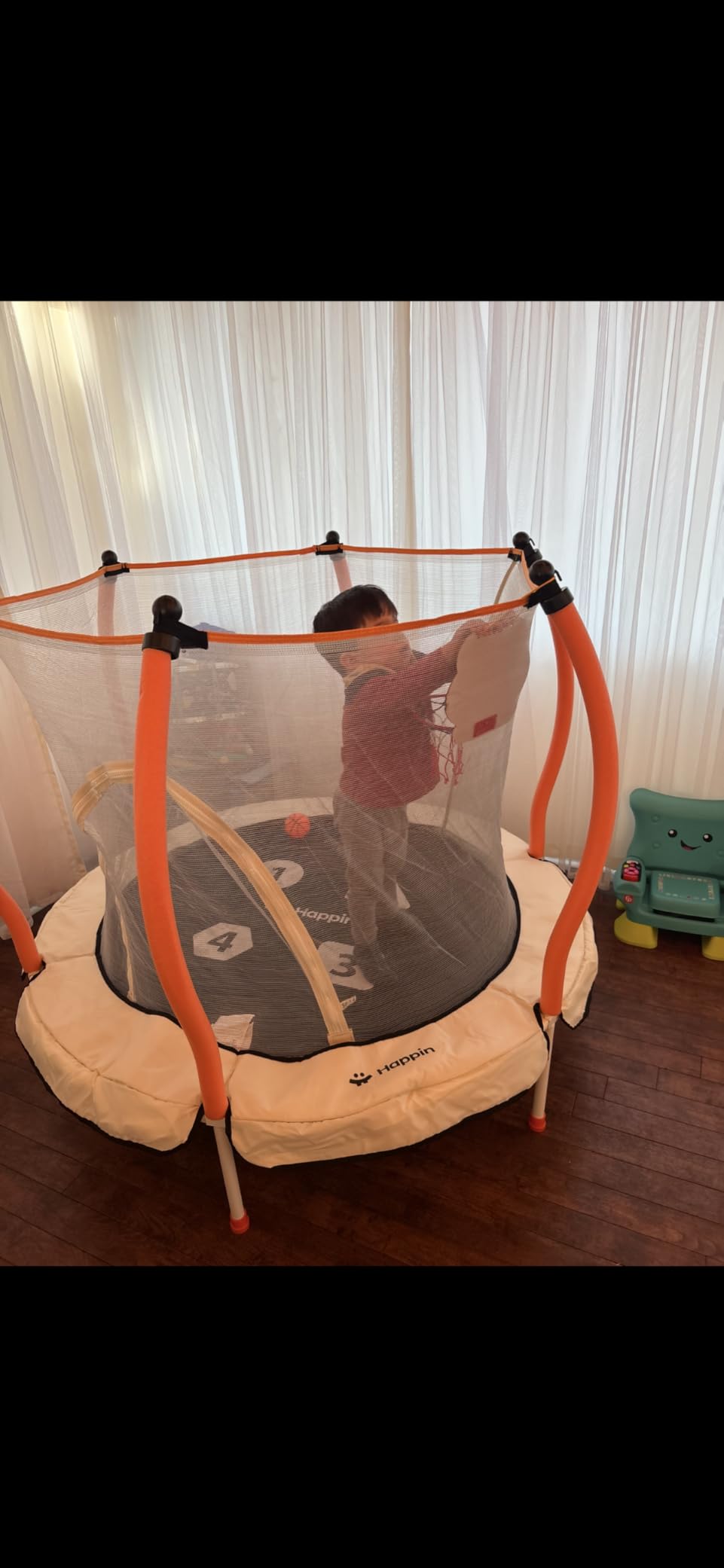 Happin 55'' Trampoline for Kids with Safety Enclosure, Indoor & Outdoor Toddler Trampoline, Ultra Safe Design with Multi Activity Accessories, Perfect Toddler Gift for Boys & Girls Ages 1-8 customer photo 2