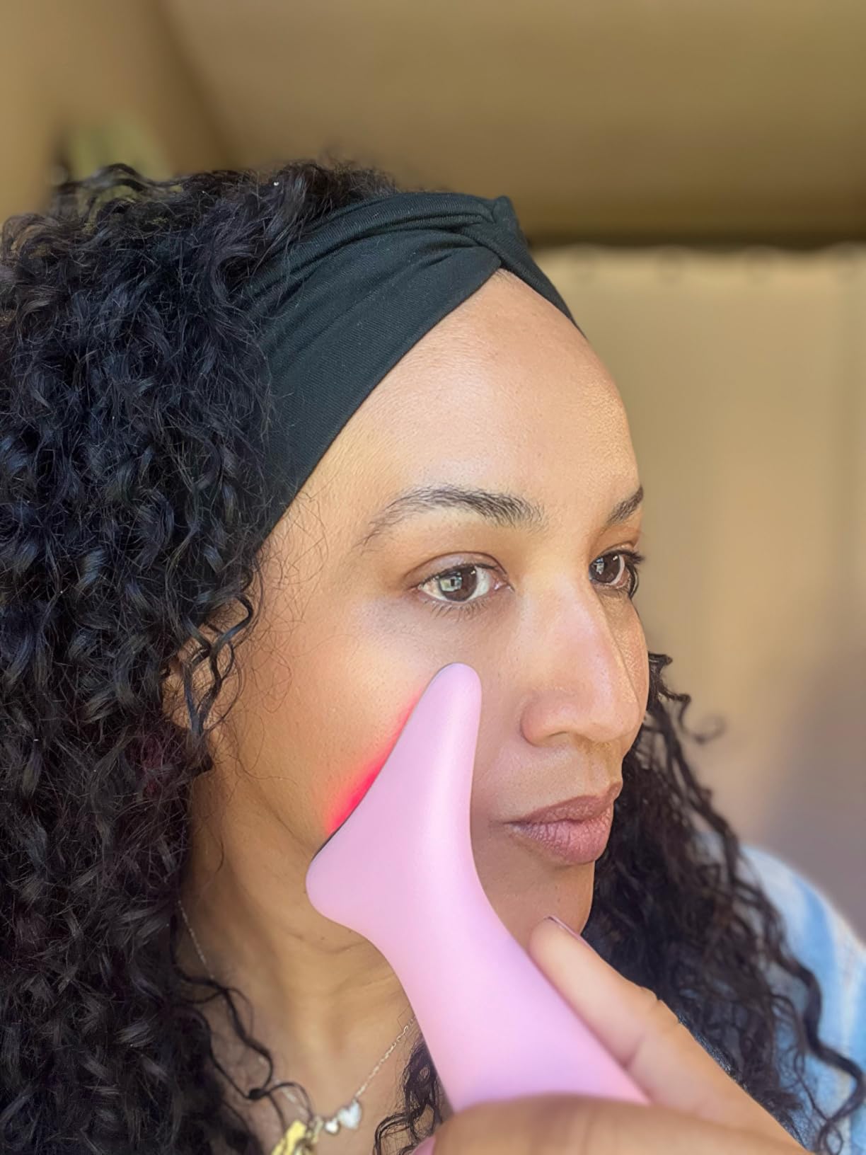 REVO Genie Facial Massager for Face and Neck, LED Beauty Device with Heat and Vibration, Depuffing Sculpting Tool with Red Blue Green Light Modes for Skincare Routine customer photo 1