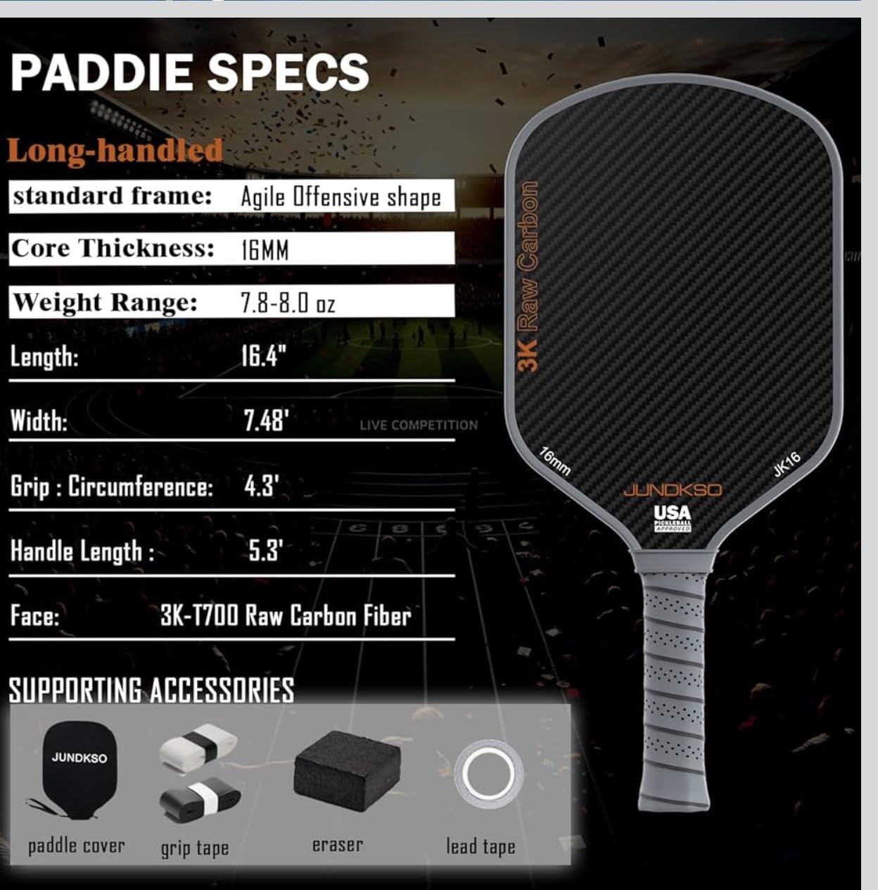 Professional Pickleball Paddles- T700 Carbon Fiber Pickle Racket- 3K Raw Carbon Frosted Surface for Enhanced Spin and Friction - USAPA Approved Offensive Long Paddle for Intermediate Advanced Players customer photo 1