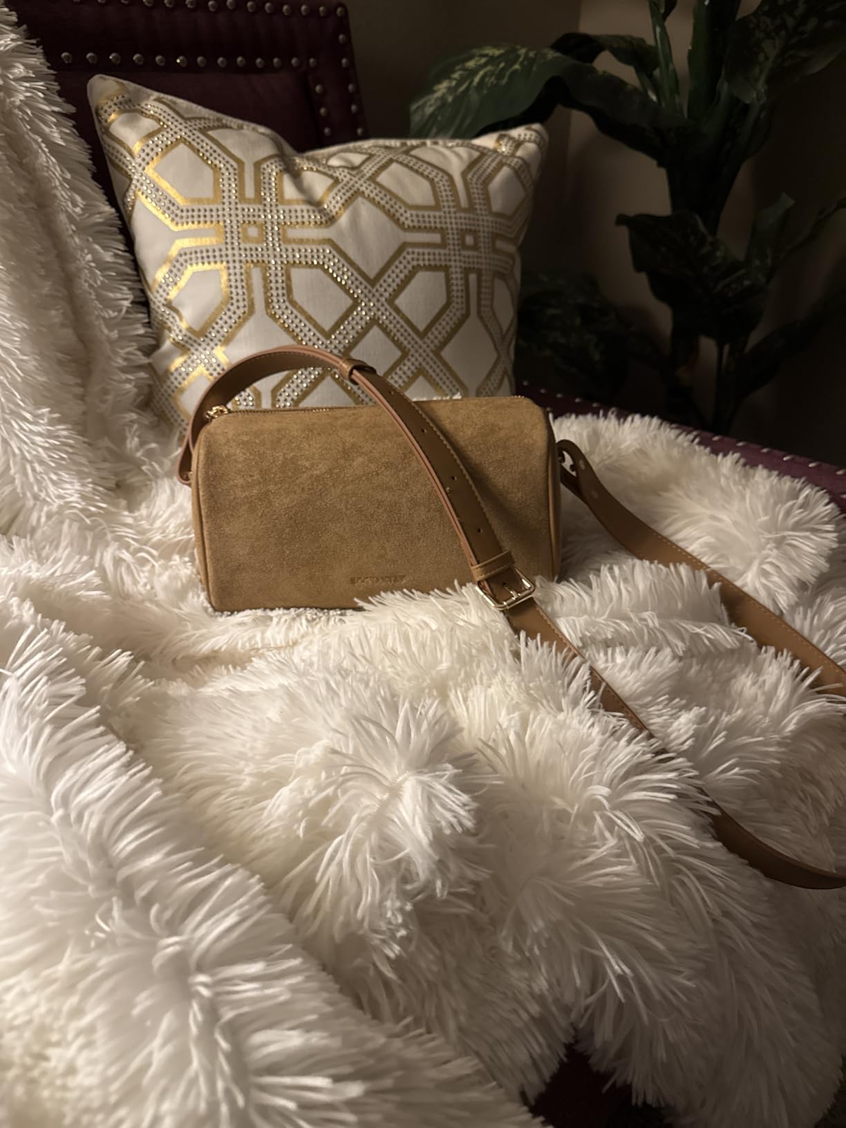 Crossbody Purses for Women Suede Leather Shoulder Purse Handbags Vintage Barrel Bag with 2 Adjustable Strap customer photo 1