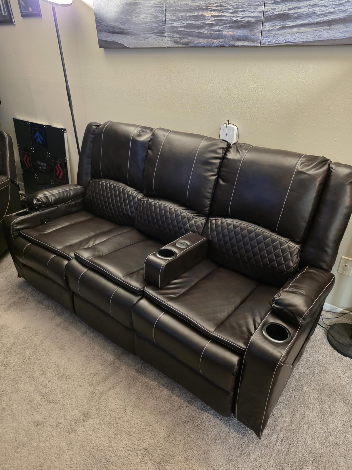 3+1 Manual Recliner Sofa, Maximum Load Capacity 1800lbs & Ergonomics Design, Multi-Functional Middle Seat & Home Theater Seating with Removable Armrest and Storage for RV Living Room (Velvet,Grey) customer photo 1