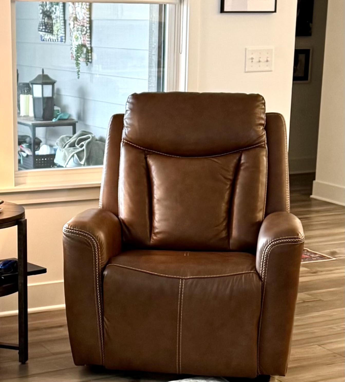 CHITA Genuine Leather Power Recliner Chair for Adults, Super Zero Gravity Recliner with Adjustable Power Headrest & USB/Type-C Ports, for Living Room, Bedroom & Home Theater, Navy Blue customer photo 2