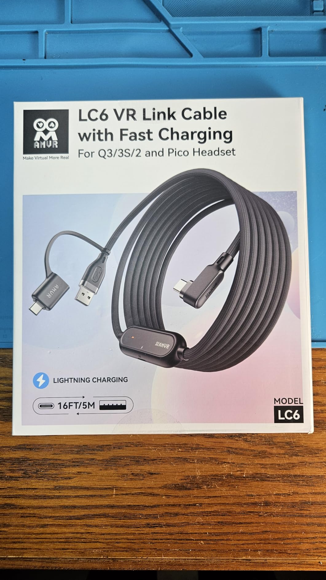 AMVR Link Cable with Charging 16FT Compatible with Meta Quest 3/3S/2/Pico 4 Accessories, Nylon Braided Cable with USB 3.0 A to C Adapter for SteamVR/PCVR, High-Speed Max 5Gbps, Play While Charger customer photo 2