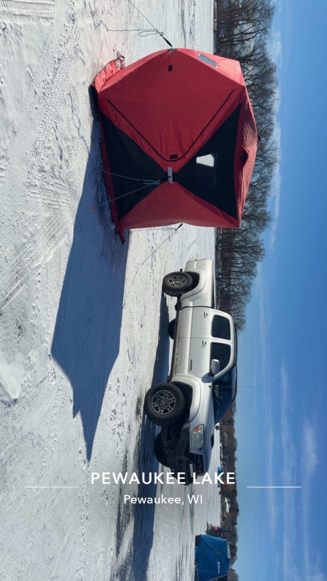 Garvee Pop Up Ice Fishing Shelter and Insulated Ice Fishing Tent with 49ft LED Light Strip, Windproof Portable Hub Design, Fits 1-8 People, 25-69 sq ft Fishable Area, Blue+Black customer photo 2