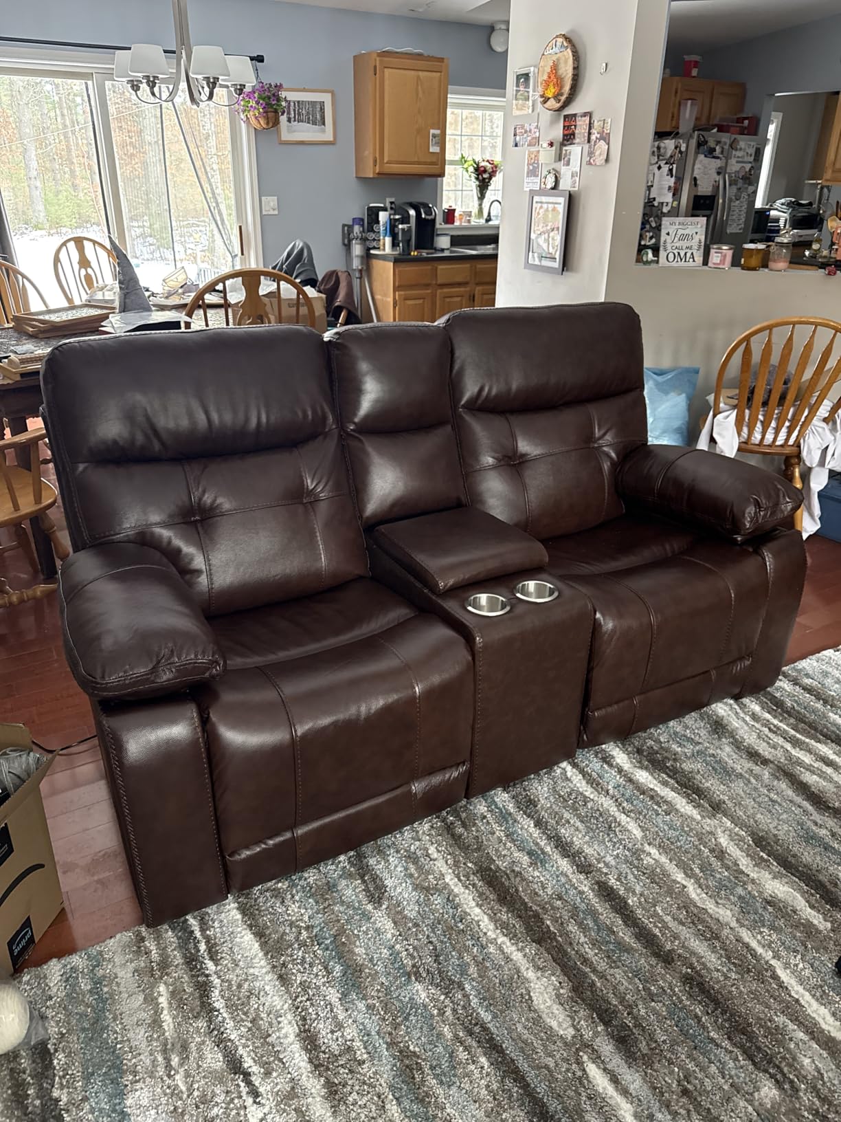 CANMOV Genuine Leather Recliner Chair, Power Single Reclining Sofa with Comfortable Arms and Back, Modern Electric Recliner Couch Set with Hidden Cup Holders,USB,Type C Port for Living Room,Dark Brown customer photo 1