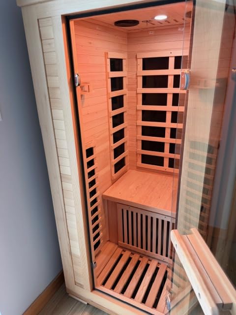 ENSTVER Infrared Wood Sauna 6.4Ft 1-2 Person, Luxury Full Spectrum Far Infrared Sauna Features Low EMF 1745w 7-Light Dynamic & Music Speakers, Canadian Hemlock Dry Indoor Saunas for Home & Gym customer photo 1