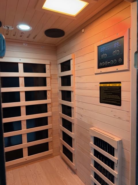 ENSTVER Infrared Wood Sauna 6.4Ft 1-2 Person, Luxury Full Spectrum Far Infrared Sauna Features Low EMF 1745w 7-Light Dynamic & Music Speakers, Canadian Hemlock Dry Indoor Saunas for Home & Gym customer photo 2
