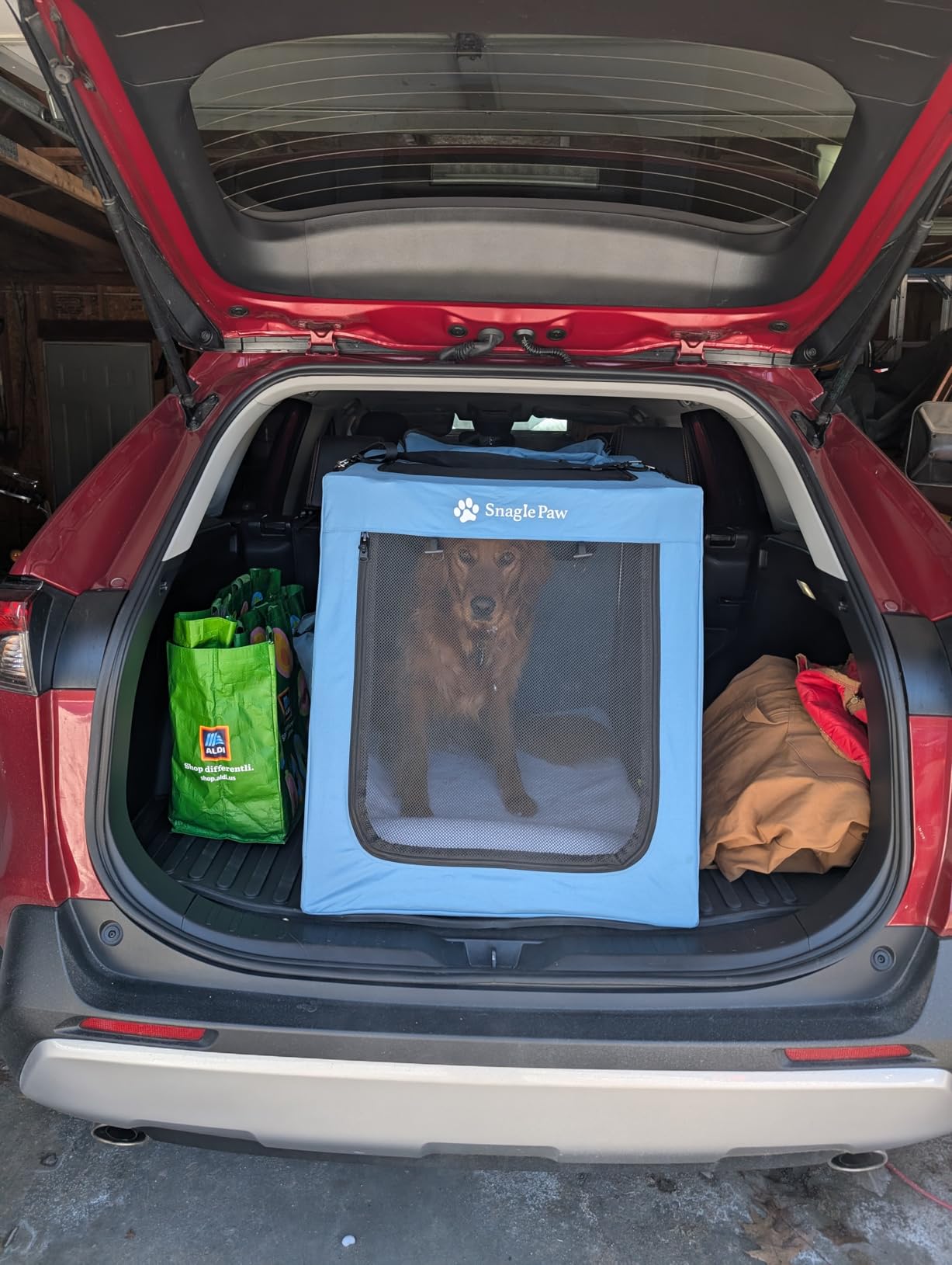 Snagle Paw Portable Dog Crate for Car Travel, Collapsible Large Dog Travel Crate with Metal Frame & 3-Door Mesh Windows, Secures in Trunk/Backseat, Soft-Sided Kennel Carrier for Medium Large Dogs-XL customer photo 2