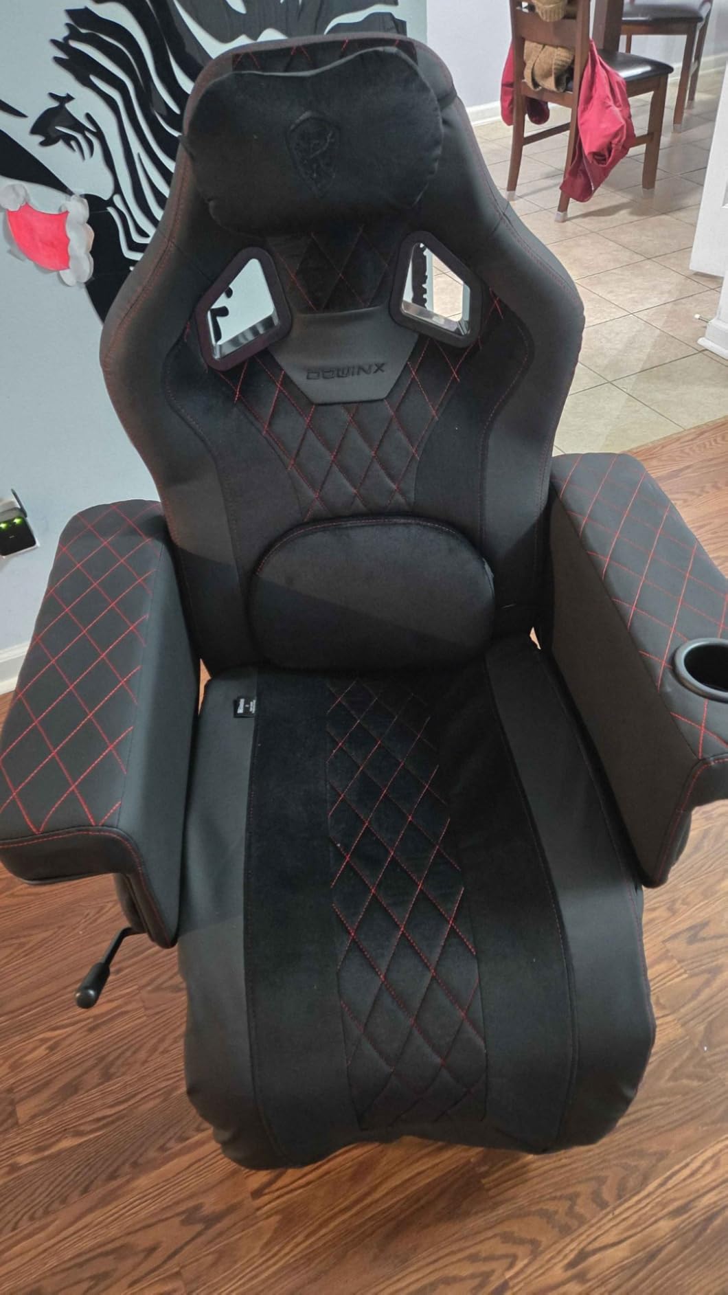 Dowinx Racing Style Gaming Recliner Chair with Massage Lumbar Support, Footrest, Cup Holder, Side Pouch, High Back Ergonomic Video Game Chair Reclining No Wheels Heavy Duty customer photo 2