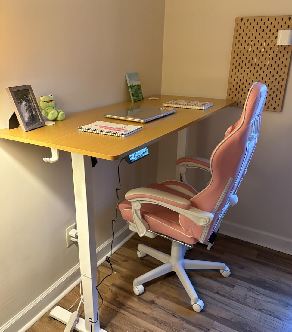 DUMOS 63 Inch Electric Standing Desk Height Adjustable, Sit to Stand Computer Workstations Large Work PC Table Home Office Writing Gaming Desks with Memory Presets for Walking Pad, Bedroom, White customer photo 2