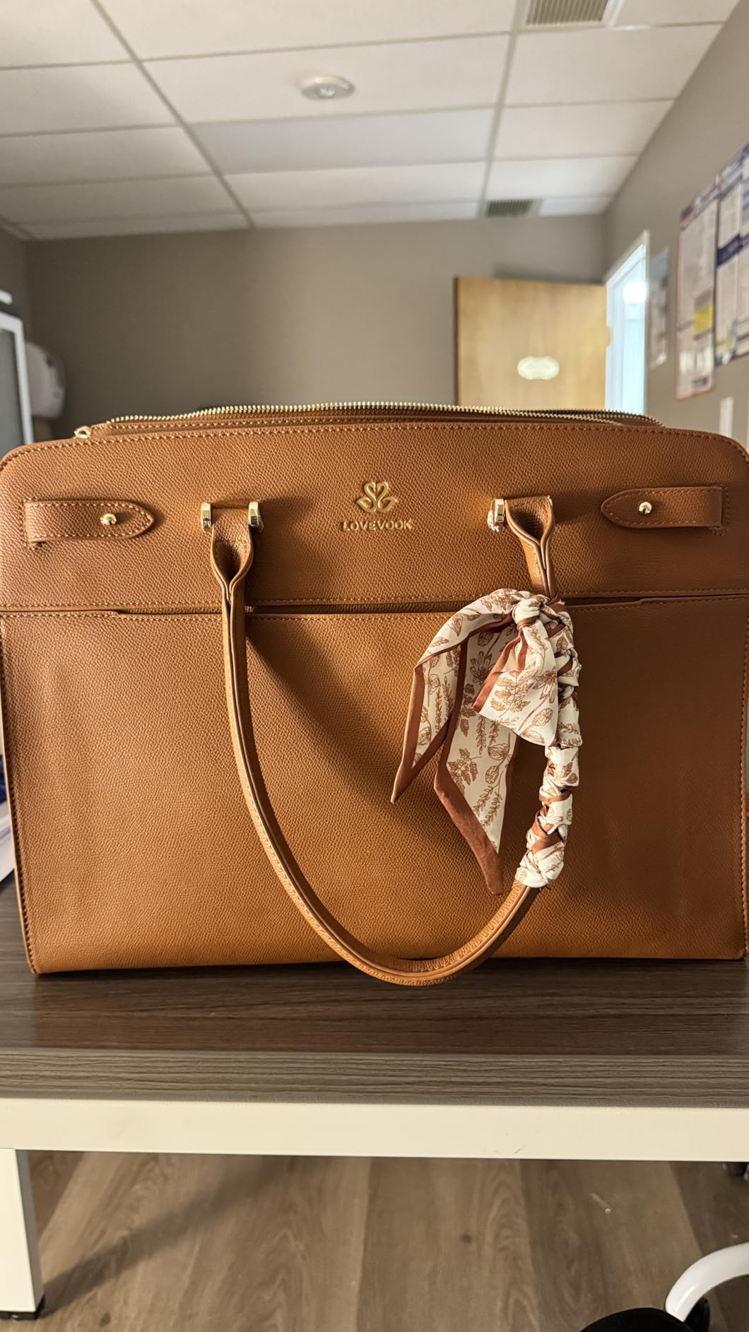 LOVEVOOK Laptop Tote Bag for Women, Faux Leather Work Bag Waterproof Briefcase Handbag for Teacher Business with Silk Scarf customer photo 2
