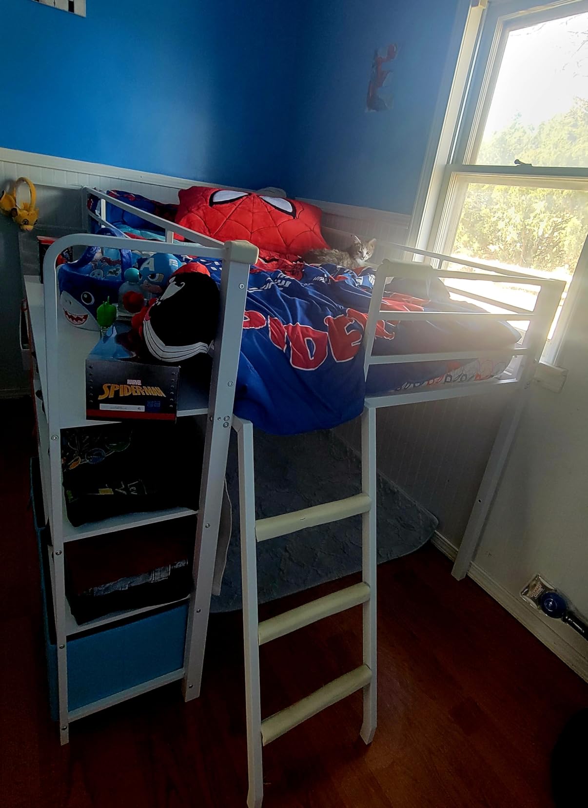 DICTAC Low Loft Bed with Desk and 6 Storage Drawers Twin Loft Bed with Bookshelf, LED Lights & Under-Bed Play Space, Kids Twin Beds with 13.8''H Safety Guardrail, Inclined Ladder & Play Curtain, Colorful customer photo 1