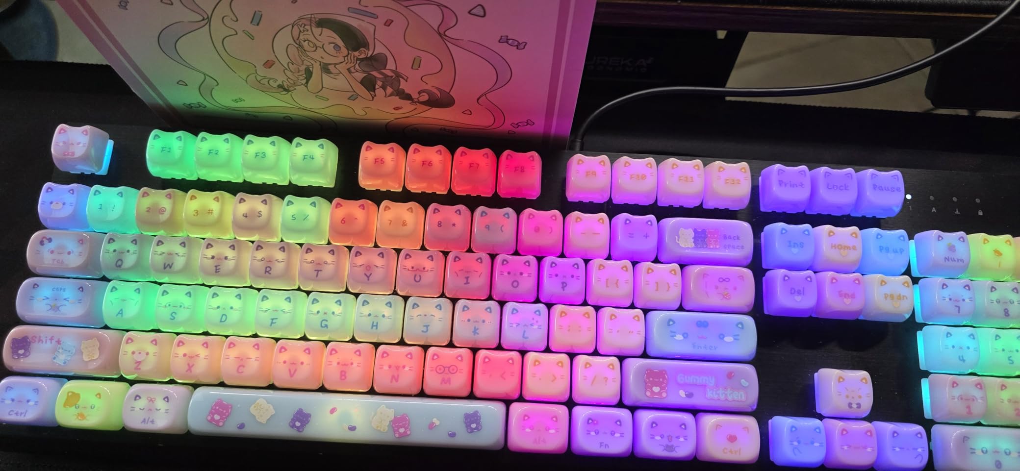 KiiBOOM Cute Cat Keycaps Set, Mao Profile, PBT/PC Keycap for MX Switches Mechanical Keyboard, Compatible with 60%, 65%, 75%, TKL, 96%, Full-Sized Layout (Meow Pudding) customer photo 1