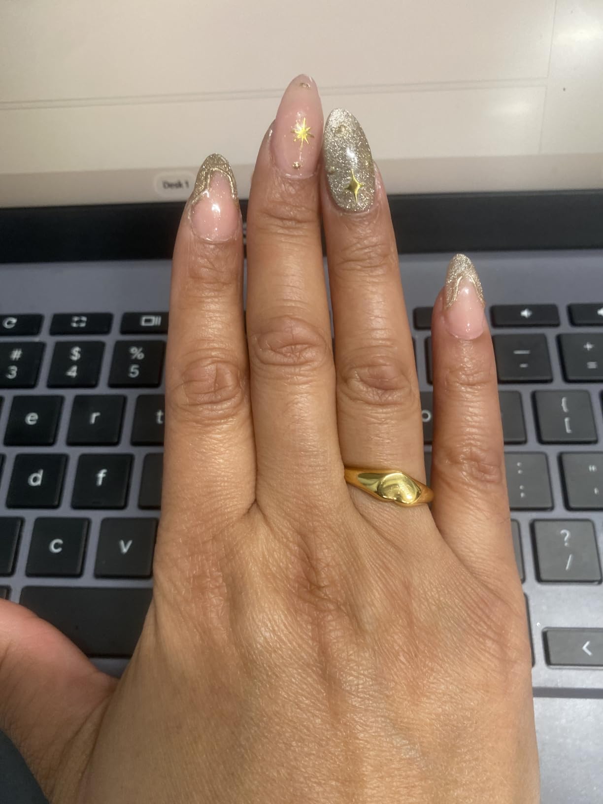 Gold Pinky Signet Rings for Women Men, Stackable Dainty Oval Heart Ring customer photo 1