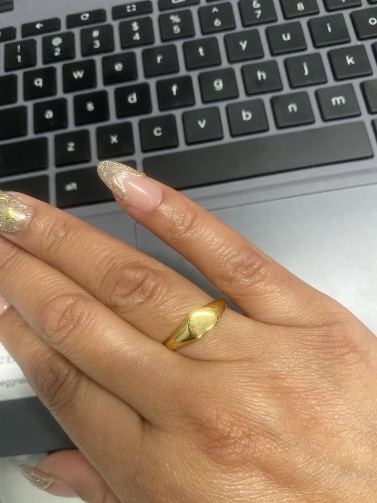 Gold Pinky Signet Rings for Women Men, Stackable Dainty Oval Heart Ring customer photo 2