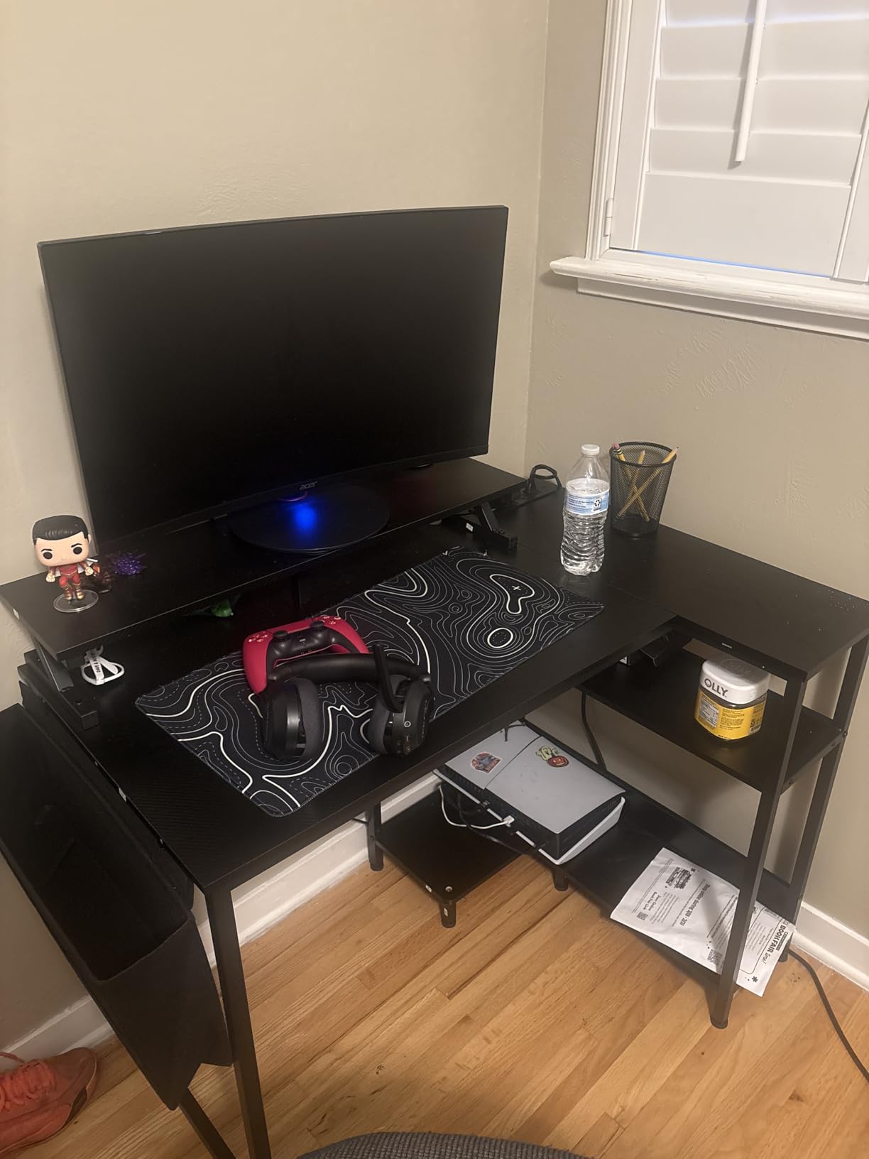 DUMOS Gaming Desk, Computer Desk with USB Charging Ports, Power Outlets, Type-C and LED Lights, Reversible L Shaped Desk with Storage Shelves & Monitor Stand for Office Gaming Room Black 48IN customer photo 1