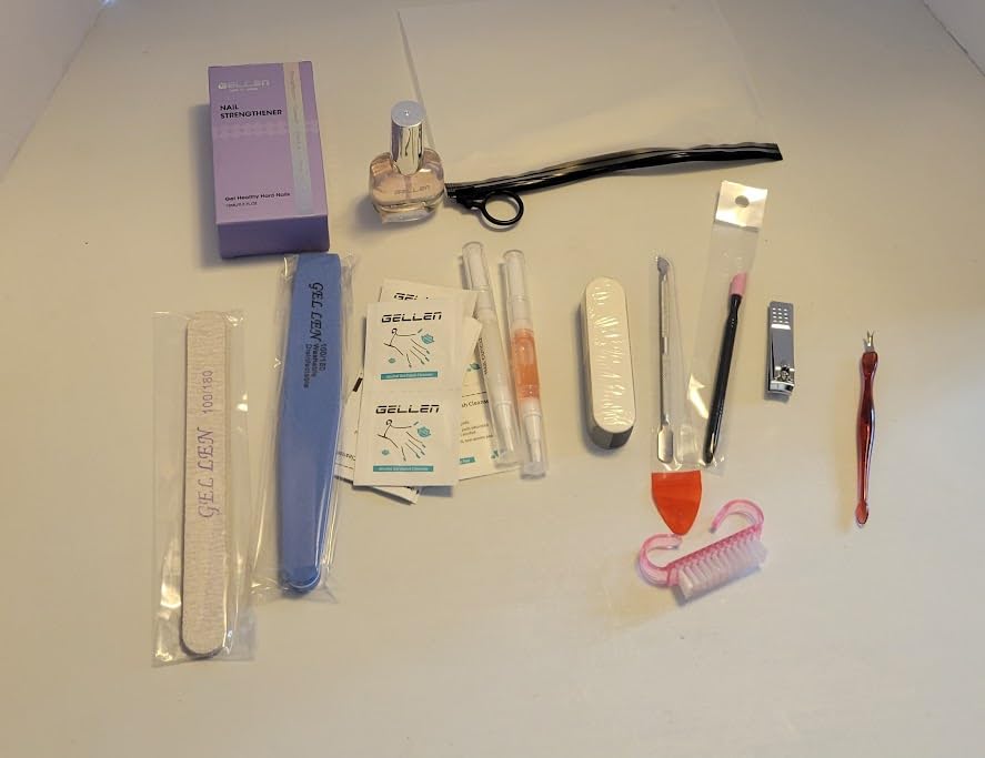 Gellen Nail Care Kit Manicure Tools Kit: Nail Strengthener and 2Pcs Nail File & Buffer 100/180, Cuticle Pusher Pen, Cuticle Oil & Remover, Fork | Nail Clipper & Brush customer photo 2