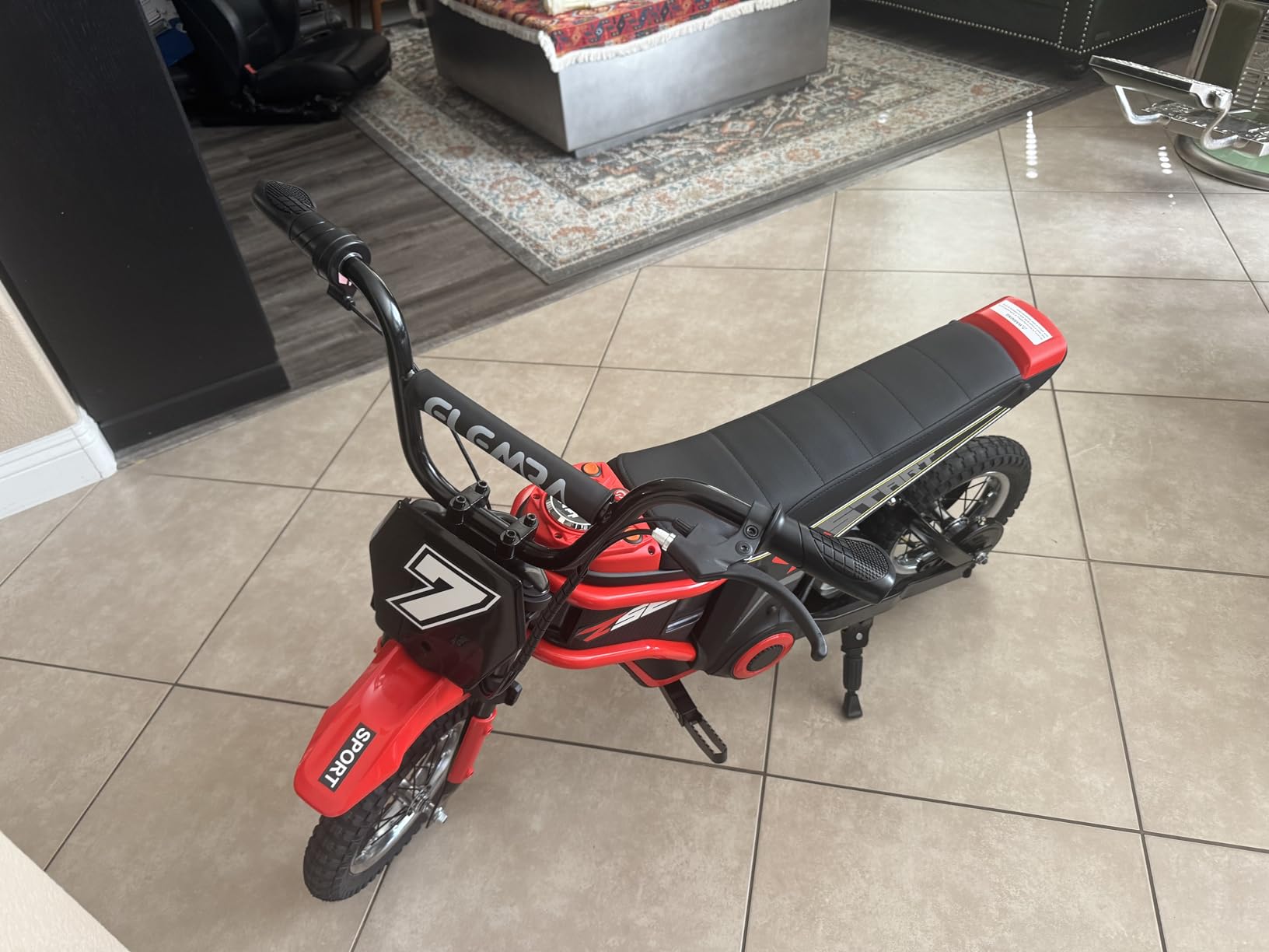 ELEMARA Electric Dirt Bike for Kids, 15.5 mph & 150lb Max, 350W Kids Motorcycle with Music & Bluetooth, Chain-Driven Motor, Twist-Grip Throttle & Hand-Operated Rear Brake, 12