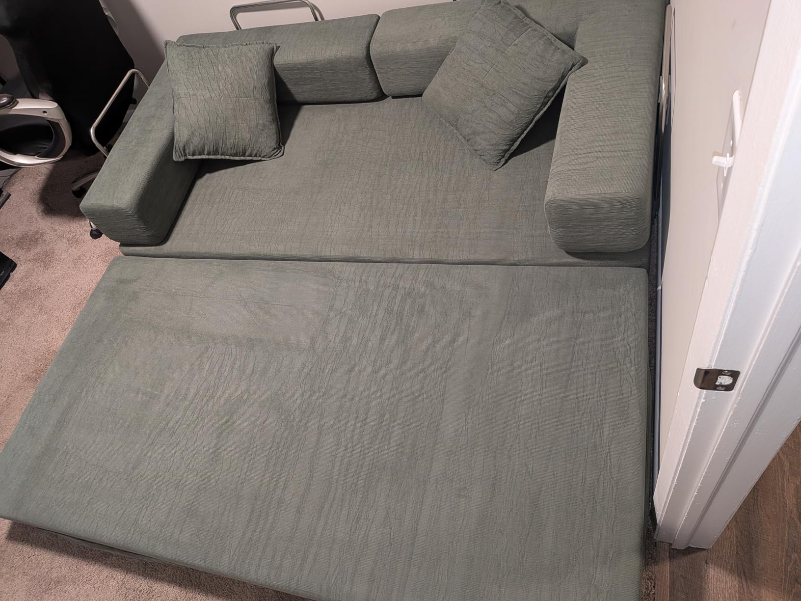 GRUSIGN 78 Inch Convertible Sofa Bed, 5-in-1 Futon Sofa Bed Pull Out Couch, Boneless Couch Bed for Living Room, Corduroy Boneless Couches for Bedroom, Apartment, No Assembly Sleeper Sofa Bed, Green customer photo 1