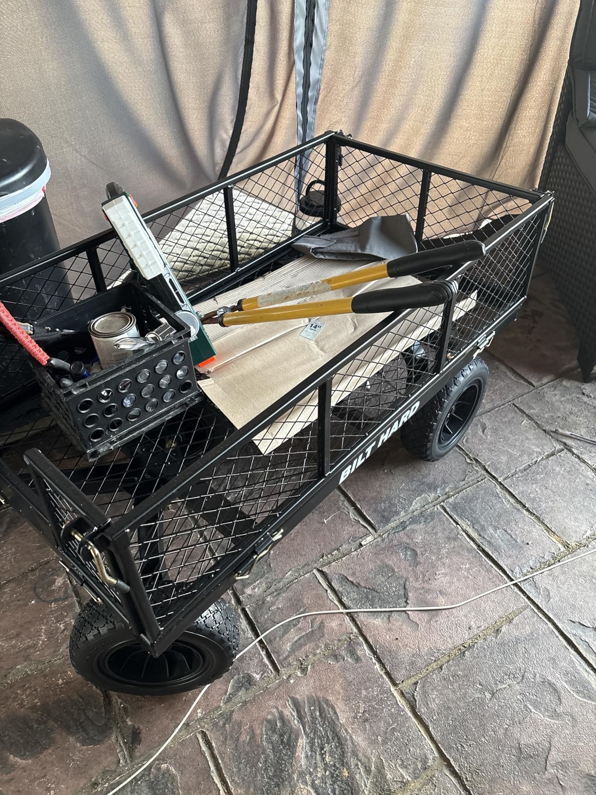BILT HARD Heavy Duty 400 Lbs Capacity Mesh Steel Garden Cart, 4 Cu.Ft Heavy Duty Garden Cart with 180° Rotating Handle, Removable Sides, 10