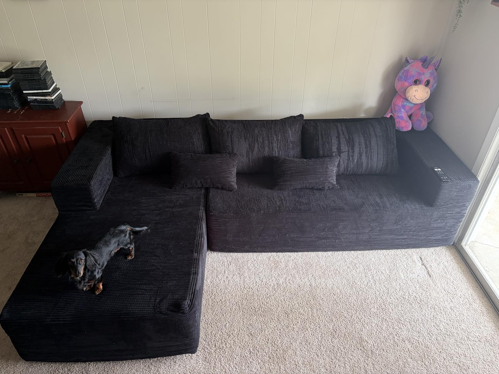 GRUSIGN Cloud Sectional Boneless Couches for Living Room, Modular L Shaped Couch with Deep Seat Oversized Right Facing Chaise, Memory Foam Compressed Spineless 3 Seater Sofa for Apartment, Black customer photo 2