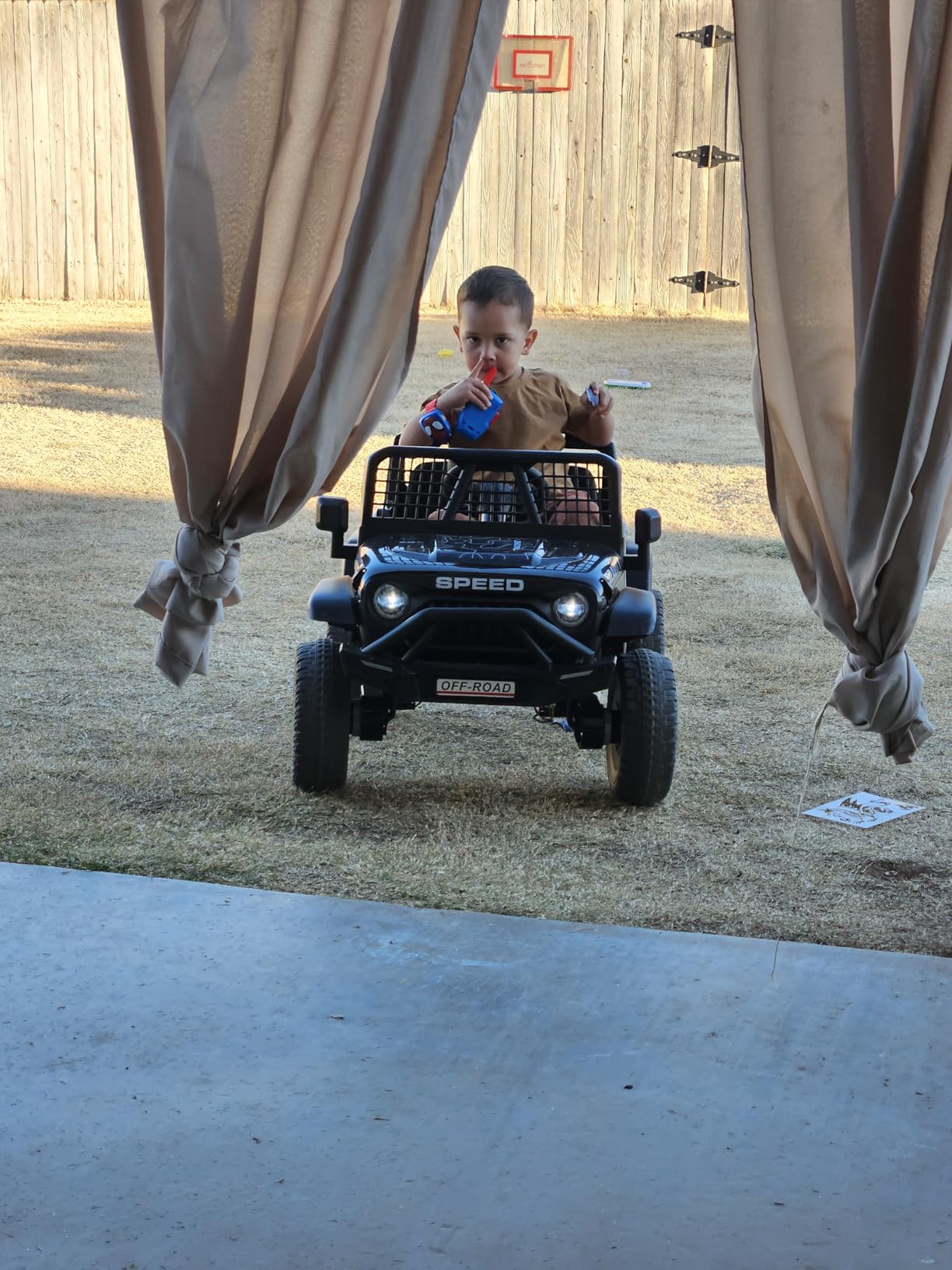 24V Jeep Power Wheels w/Remote Control, 4WD Ride on Truck Car, 3 Speed, Bluetooth Music, Wide Seat, Spring Suspension, LED Light, Birthday for Boys Girls Toddler (Black+Red) customer photo 1